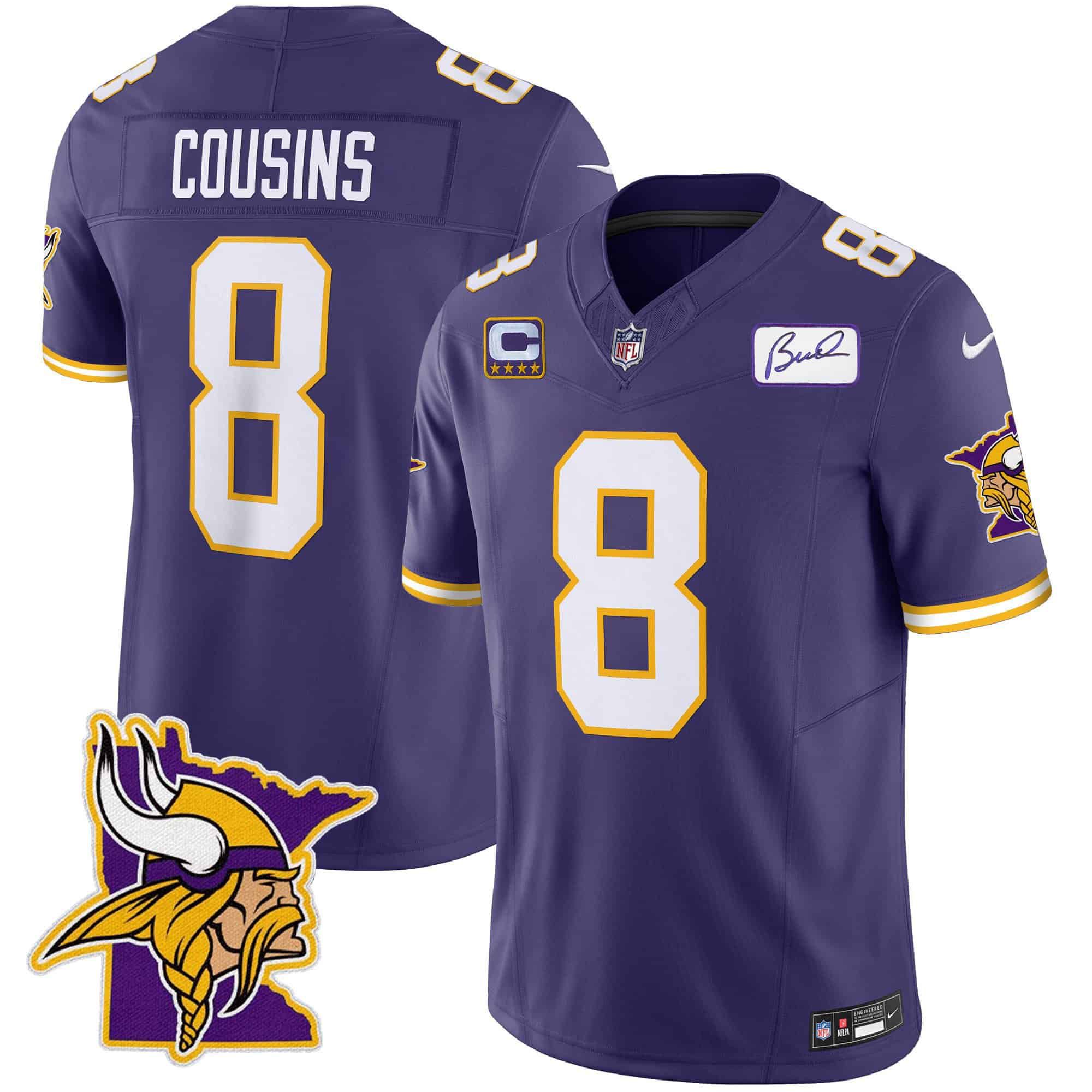 Men Minnesota Vikings 8 Cousins Purple 2024 Nike Patch Classic Limited NFL Jersey style 1